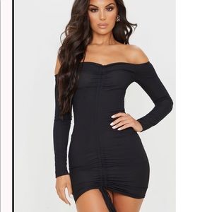 Black Ribbed Long Sleeve Dress